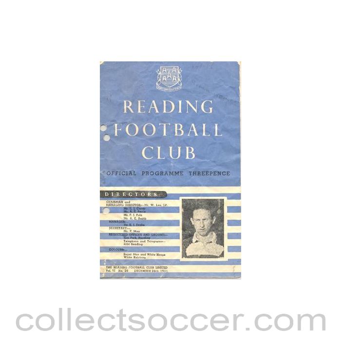 1951 - Reading Reserves v Chelsea Reserves official programme 26/12/1951, half price
