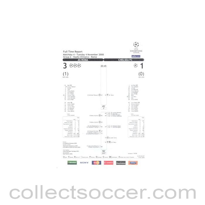 2008 - Roma v Chelsea Full Time Report 04/11/2008 Champions League