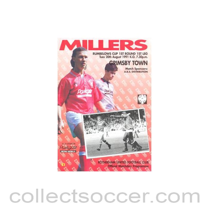 1991 - Rotherham United v Grimsby official programme 20/08/1991 Rumbelows Cup