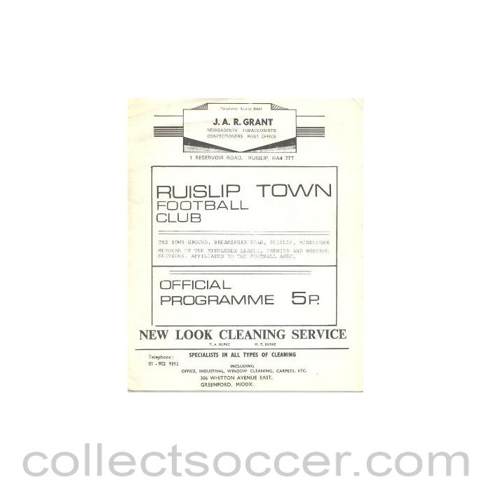 Ruislip Town v Mill End official programme