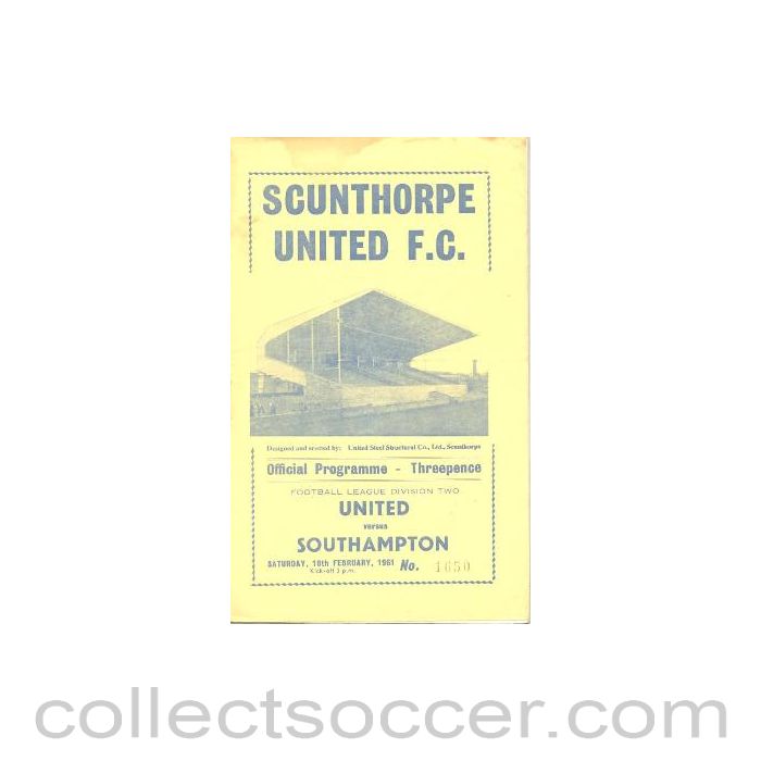 1961 - Scunthorpe United v Southampton official programme 18/02/1961