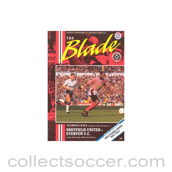 1990 - Sheffield United v Everton official programme 30/10/1990 Rumbelows League Cup