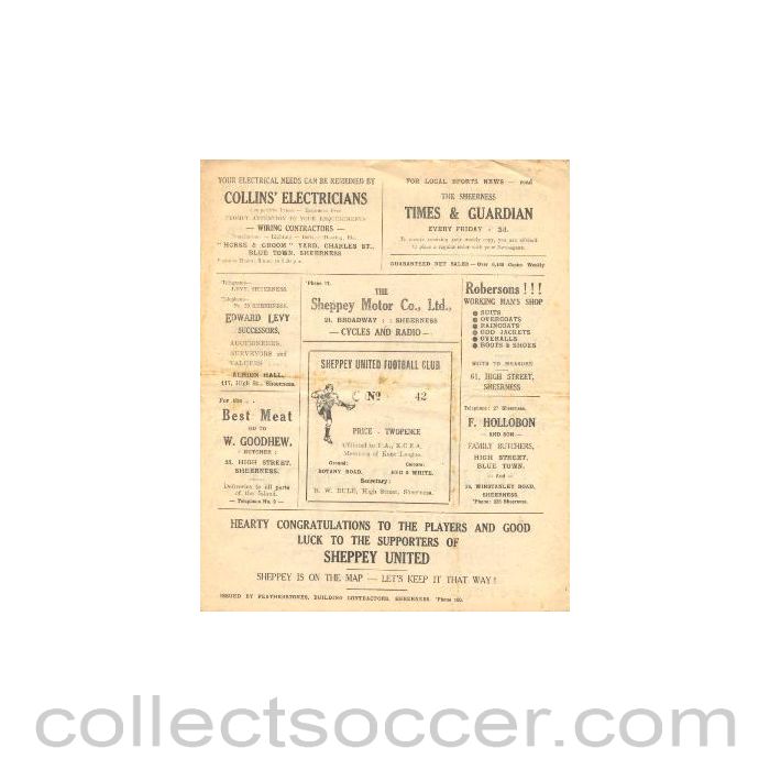 1946 - Sheppey United v Dover official programme probably of season 1946-47