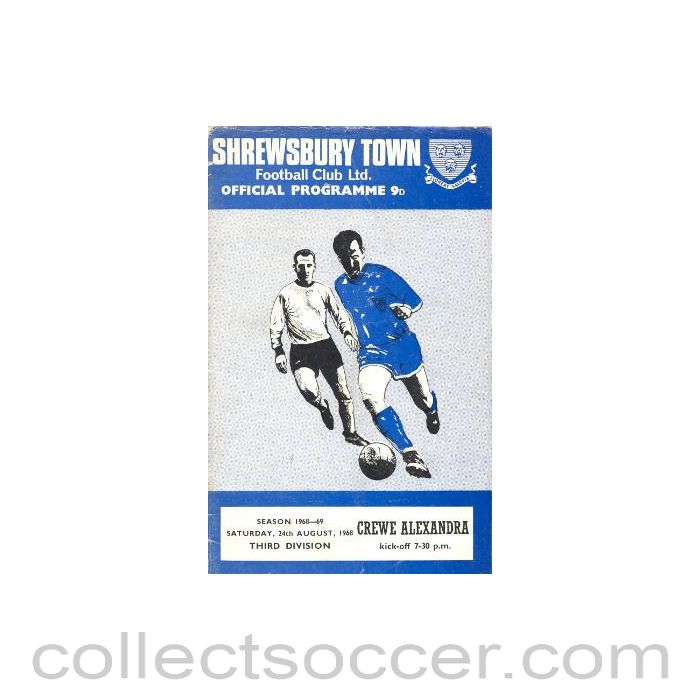 1968 - Shrewsbury Town v Crewe Alexandra official programme 24/08/1968 League