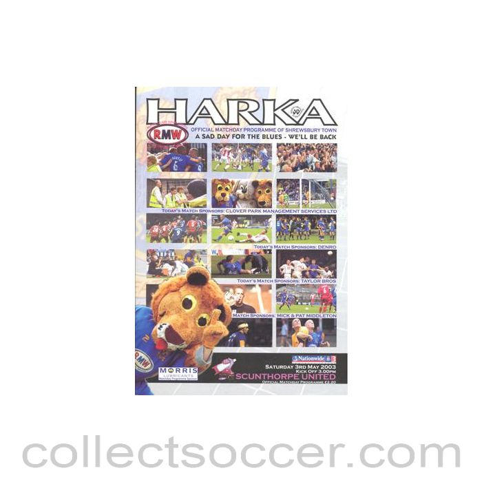 2003 - Shrewsbury Town v Scunthorpe United official programme 03/05/2003 Football League