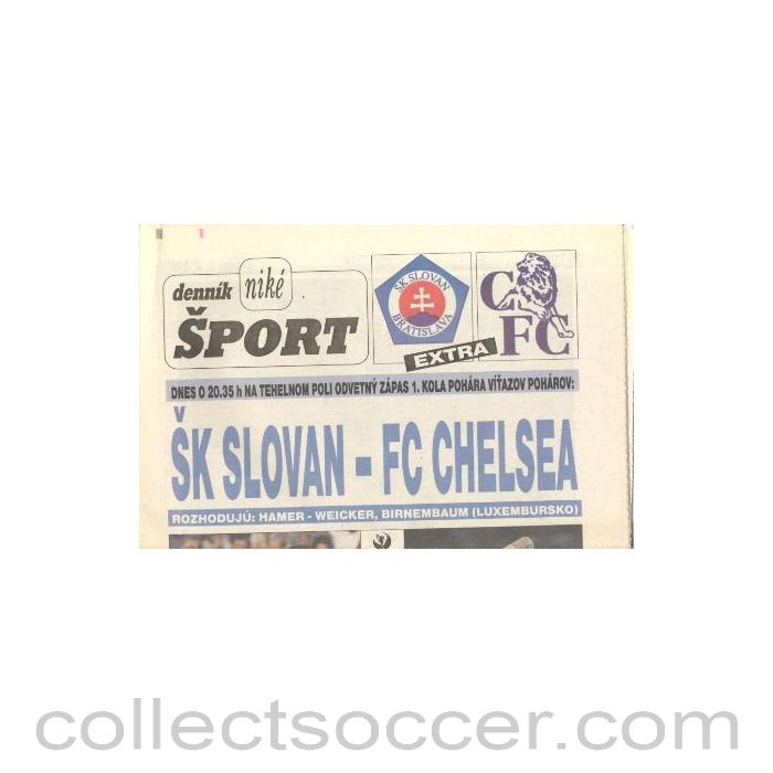 1997 - Slovan, Bratislava v Chelsea Dennik Sport newspaper Slovak produced in Slovakian 02/10/1997