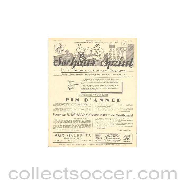 1956 Sochaux, France Official Programme Sochaux Sprint of 01/01/1956