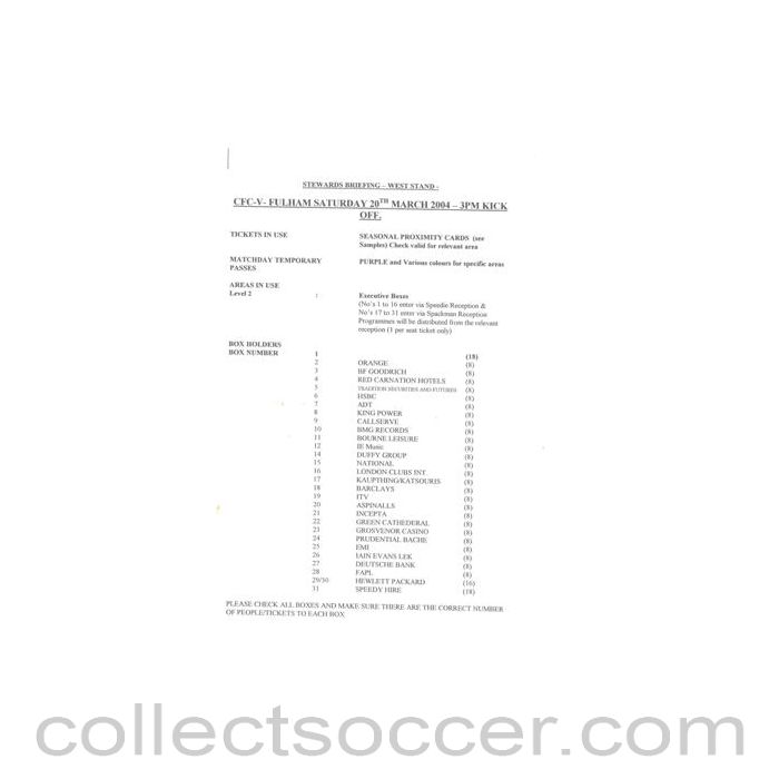 2004 - Chelsea v Fulham 20/03/2004 Stewards Briefing - West Stand
