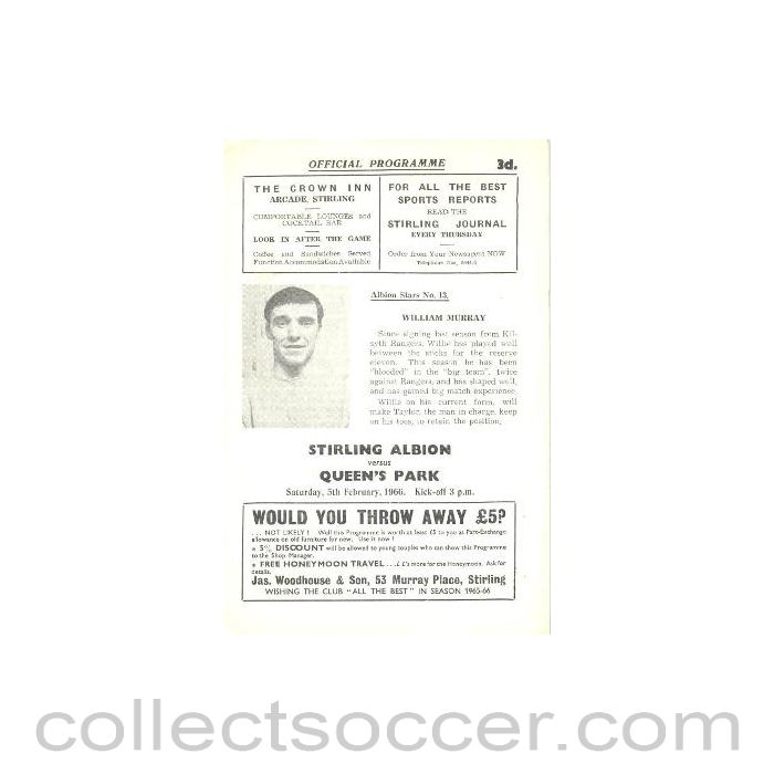 1966 - Stirling Albion v Queen's Park Rangers official programme 05/02/1966