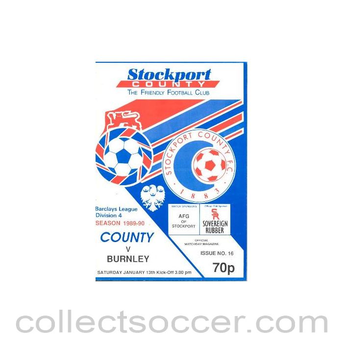 1990 - Stockport County v Burnley official programme 13/01/1990 League