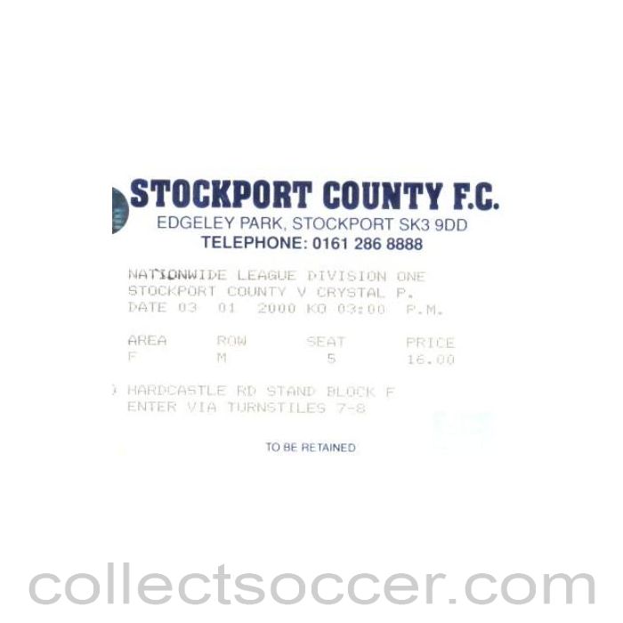 2000 - Stockport County v Crystal Palace ticket 03/02/2000