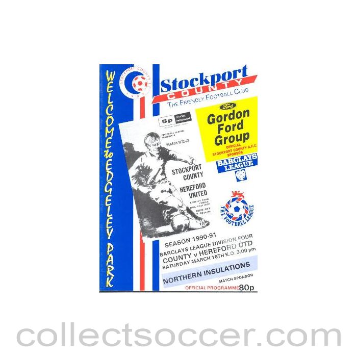 1991 - Stockport County v Hereford official programme 16/03/1991