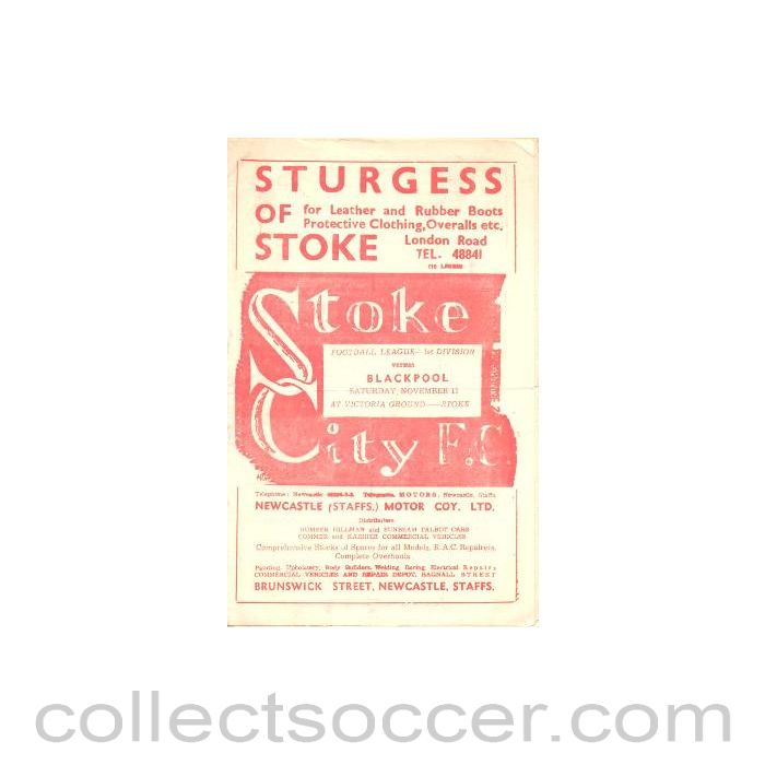 1950 - Stoke City v Blackpool official programme 11/11/1950