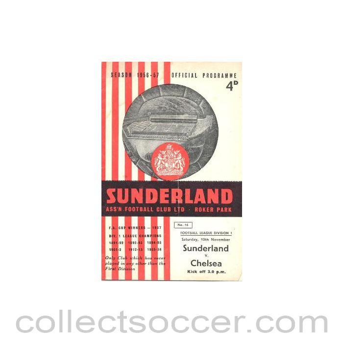 1956 - Sunderland v Chelsea official programme 10/11/1956