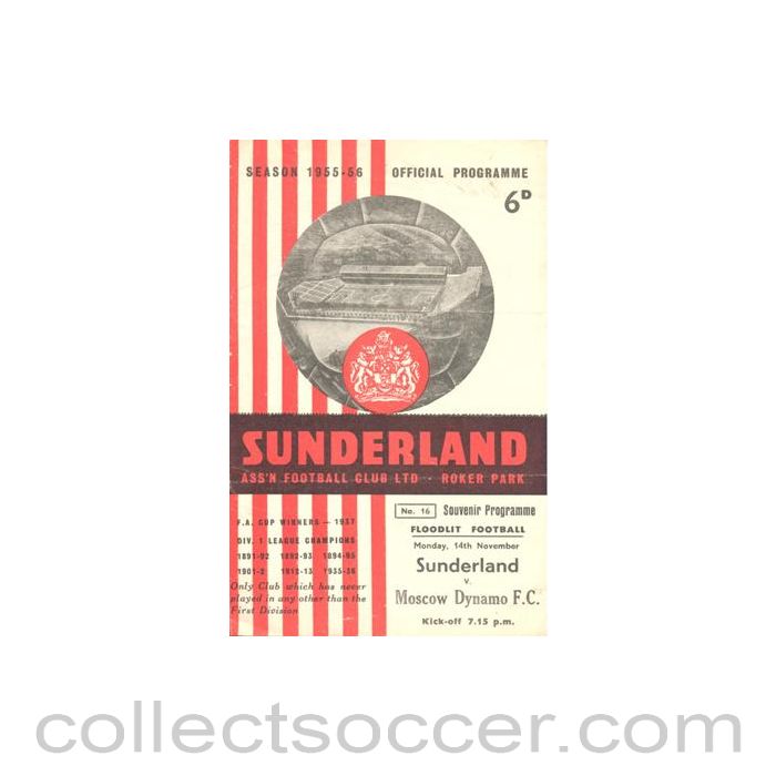 1955 - Sunderland v Dynamo Moscow official programme 14/11/1955 Floodlit Match
