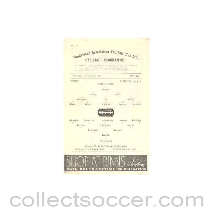 1946 - Sunderland v Everton official programme 12/10/1946