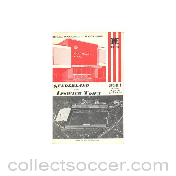 1968 - Sunderland v Ipswich Town official programme 14/08/1968 Football League