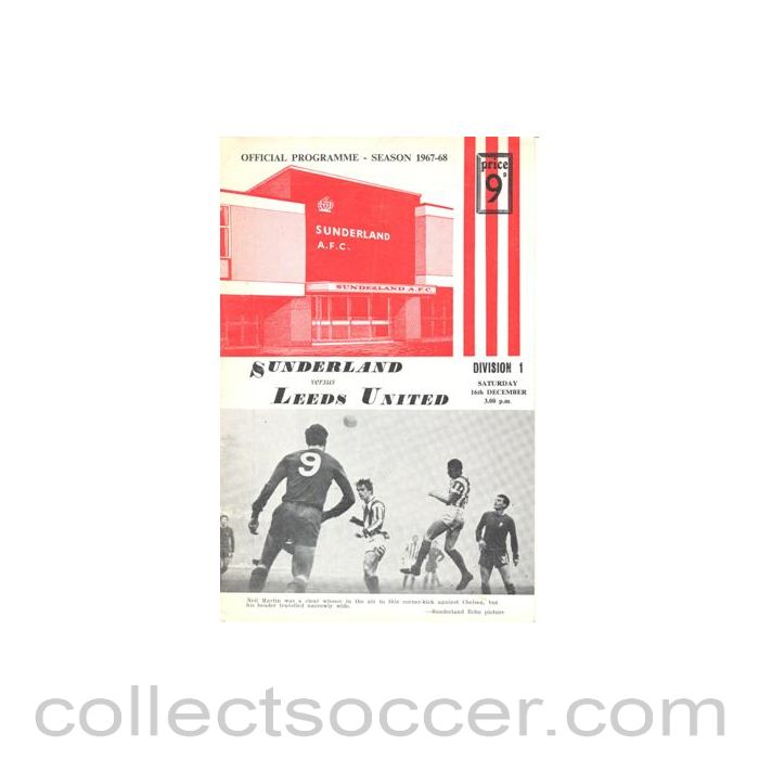 1967 - Sunderland v Leeds United official programme 16/12/1967 Football League, redused price