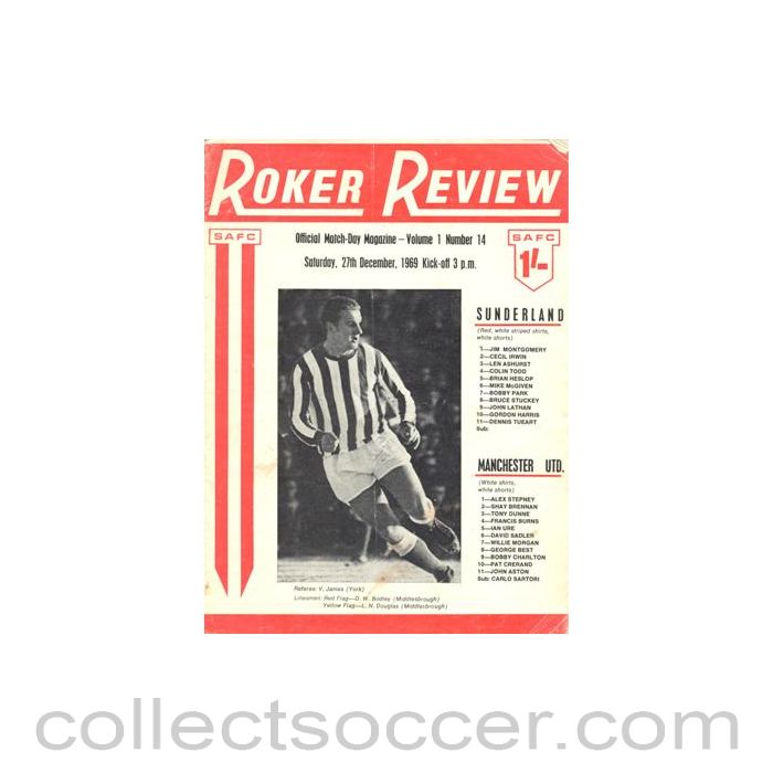 1969 - Sunderland v Manchester United official programme 27/12/1969 Football League