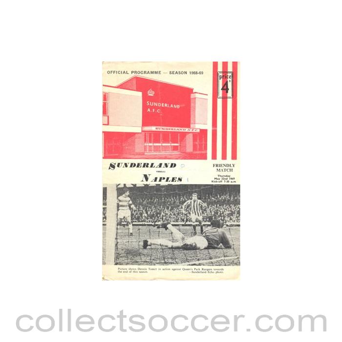 1969 - Sunderland v Naples official programme 22/05/1969 Friendly Match
