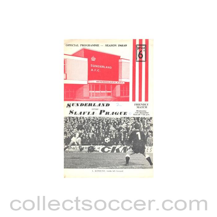 1968 - Sunderland v Slavia Prague official programme 11/12/1968 Friendly Match