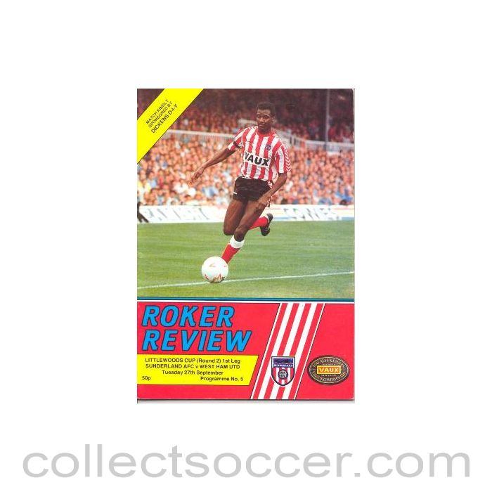 1988 - Sunderland v West Ham United official programme 27/09/1988 Littlewoods Cup