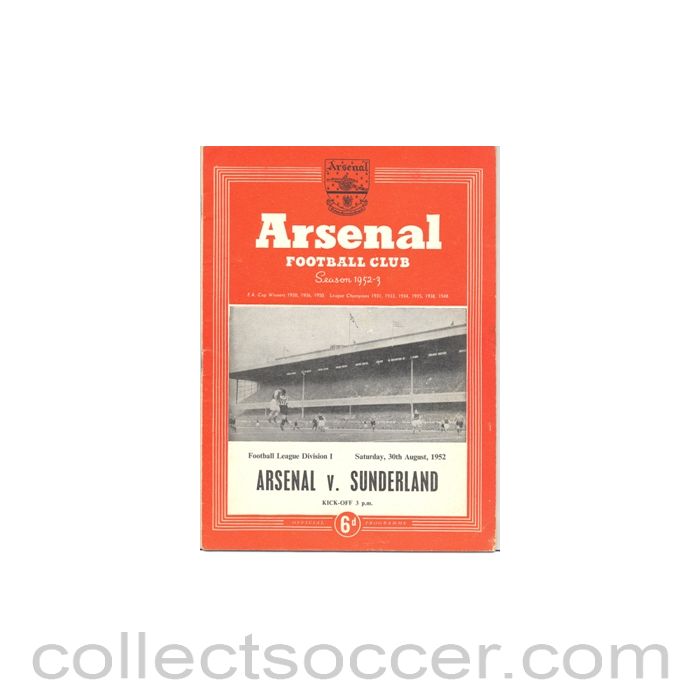 1952 - Arsenal v Sunderland official programme 30/08/1952