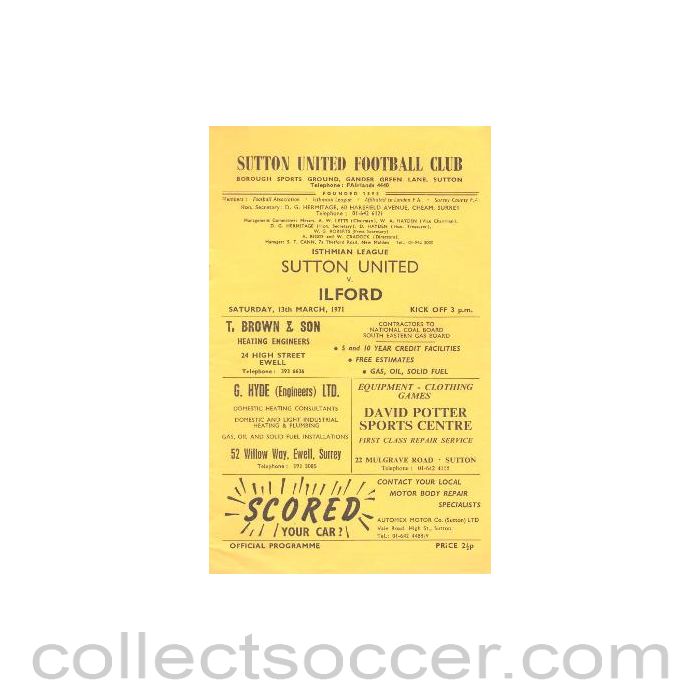 1971 - Sutton United v Ilford official programme 13/03/1971