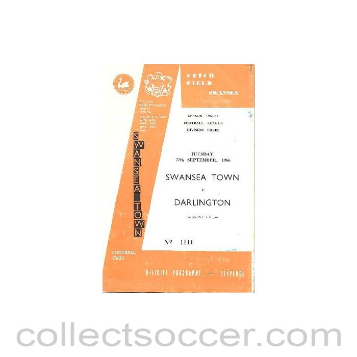 1966 - Swansea City v Darlington official programme 27/09/1966