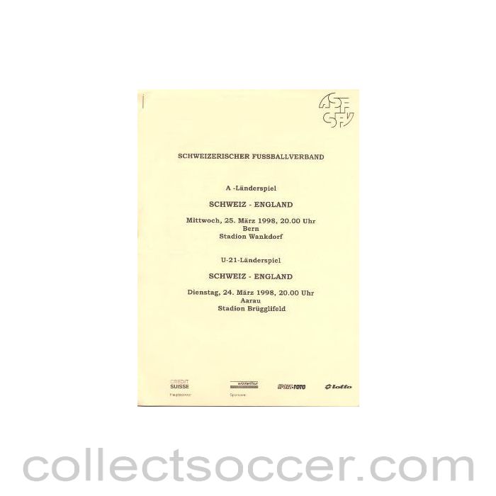 1998 - Switzerland v England press pack 25/03/1998