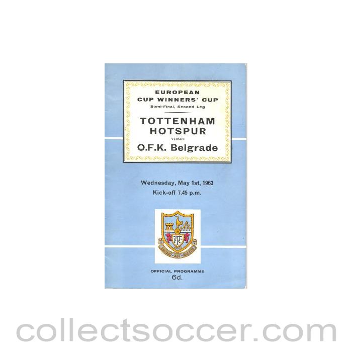 1963 Cup Winners Cup Semi-Final 2nd Leg Official programme Tottenham Hotspur v O.F.K Belgrade
