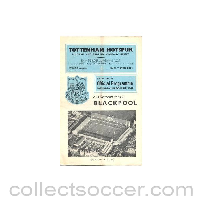 1965 - Tottenham Hotspur v Blackpool official programme 13/03/1965 Football League