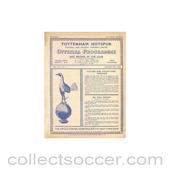 1948 - Tottenham Hotspur v Coventry City official programme 30/08/1948