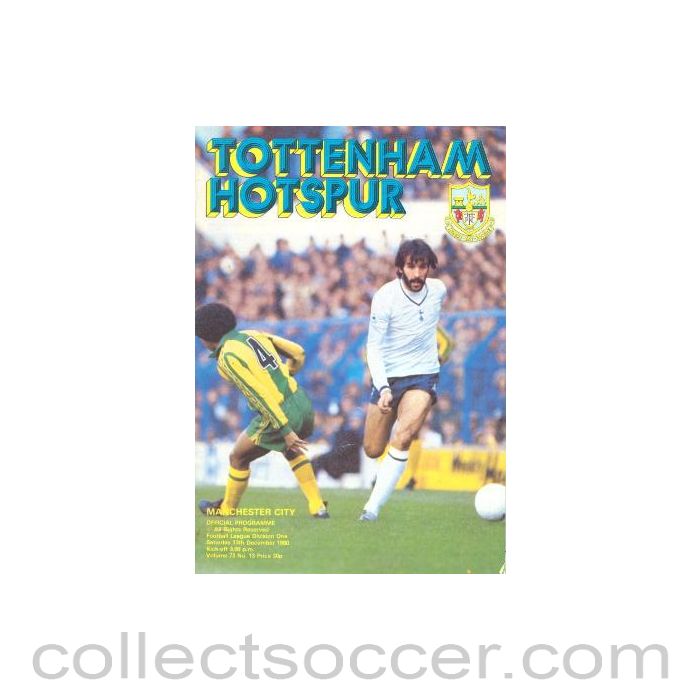 1980 - Tottenham Hotspur v Manchester City official programme 13/12/1980 Football League
