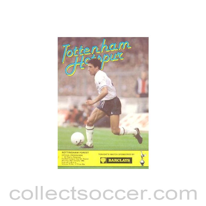 1982 - Tottenham Hotspur v Nottingham Forest official programme 18/01/1982 Football League