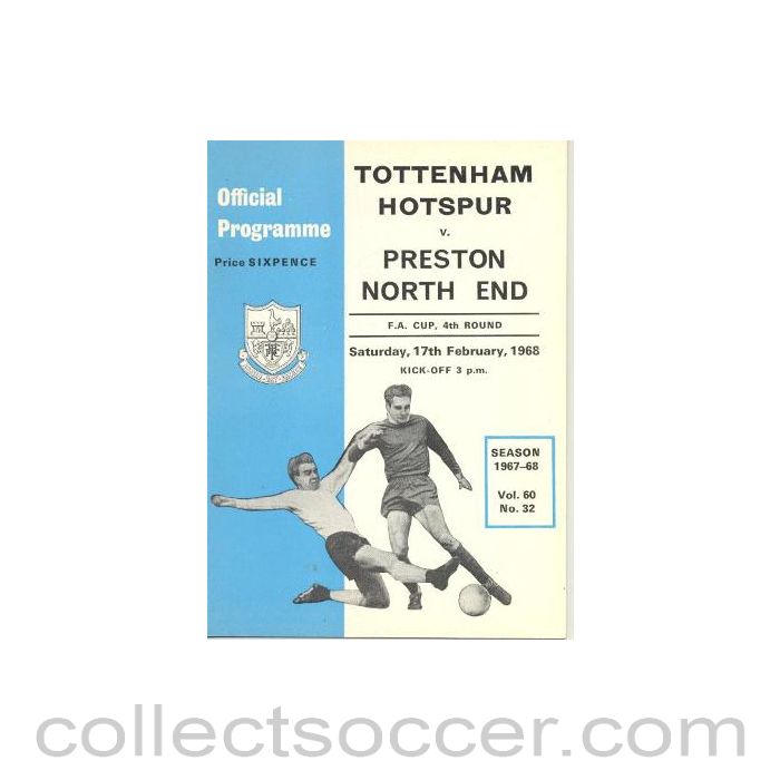 1968 - Tottenham Hotspur v Preston North End official programme 17/02/1968 F.A. Cup
