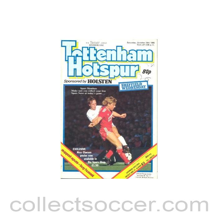 1986 - Tottenham Hotspur v Sheffield Wednesday official programme 18/10/1986 Football League