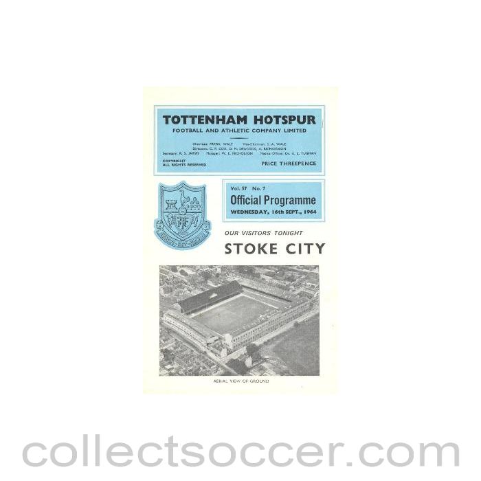 1964 - Tottenham Hotspur v Stoke City official programme 16/09/1964 Football League