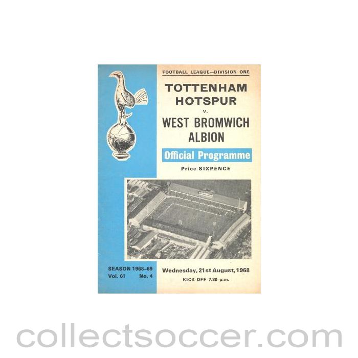 1968 - Tottenham Hotspur v West Bromwich Albion official programme 21/08/1968,