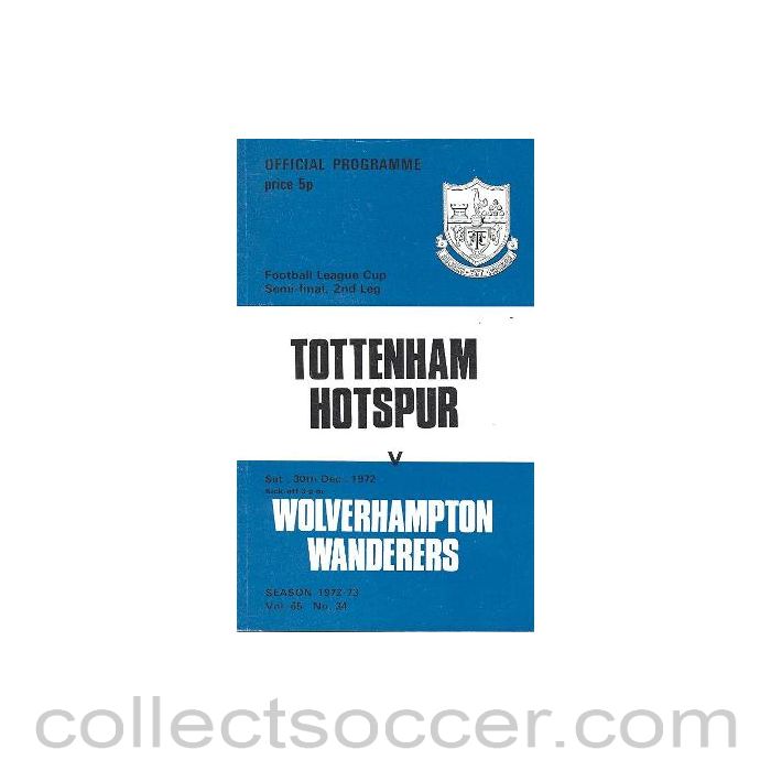 1972 - Tottenham Hotspur v Wolverhampton Wanderers official programme 30/12/1972
