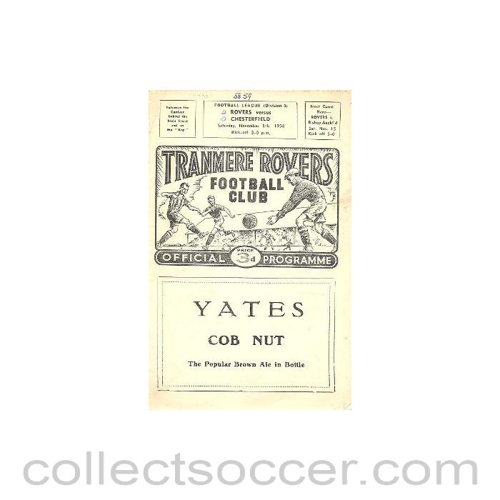 1958 - Tranmere Rovers v Chesterfield official programme 08/11/1958