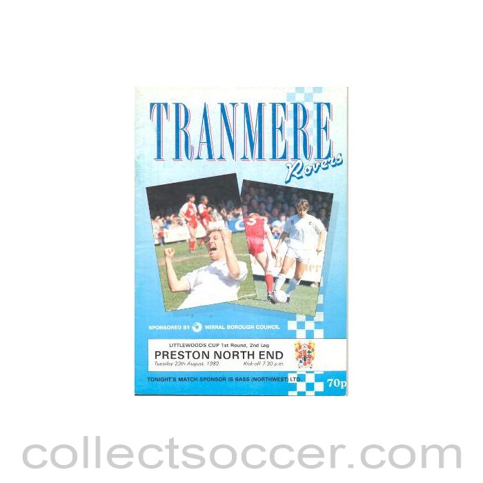 1989 - Tranmere Rovers v Preston North End official programme 29/08/1989 Littlewoods Cup