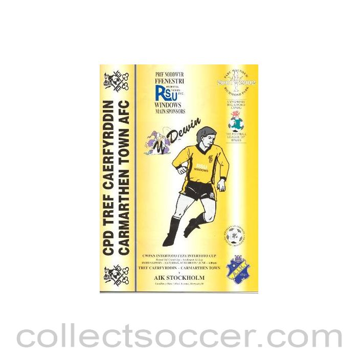 2001 - CPD Tref Caerfyrddin Carmarthen Town v AIK Stockholm official programme 16/06/2001