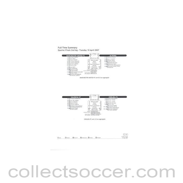 2007 - Valencia v Chelsea Full Time Summary black & white 10/04/2007 Champions League