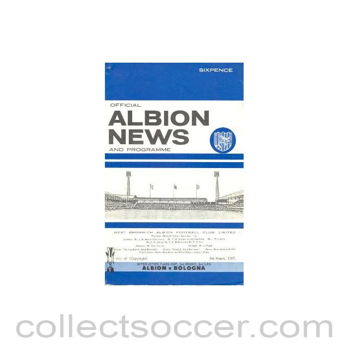 1967 - West Bromwich Albion v Bologna official programme 08/03/1967