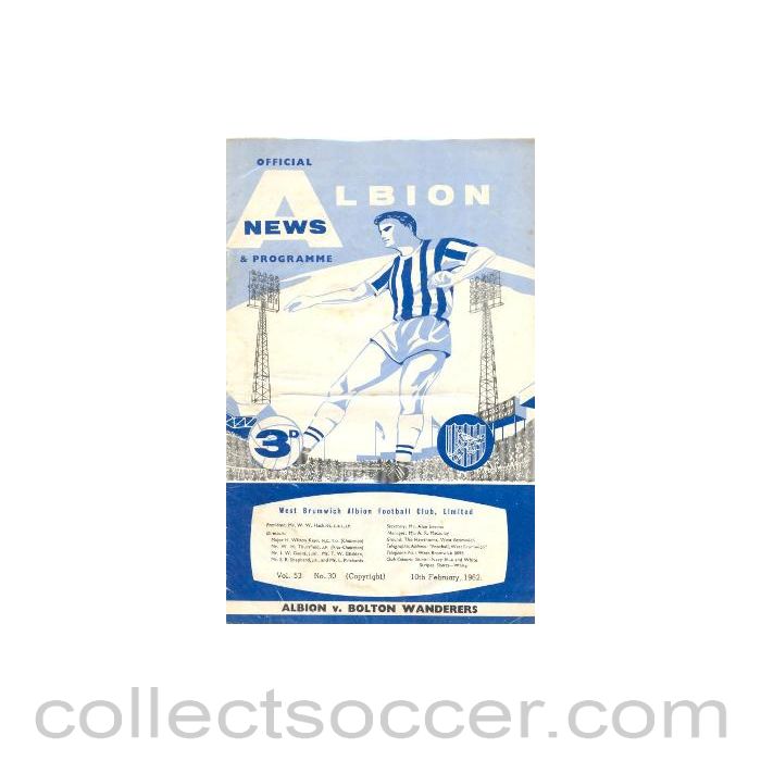 1962 - West Bromwich Albion v Bolton Wanderers official programme 10/02/1962