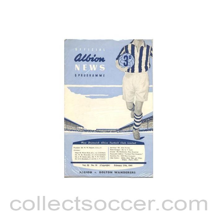 1961 - West Bromwich Albion v Bolton Wanderers official programme 25/02/1961