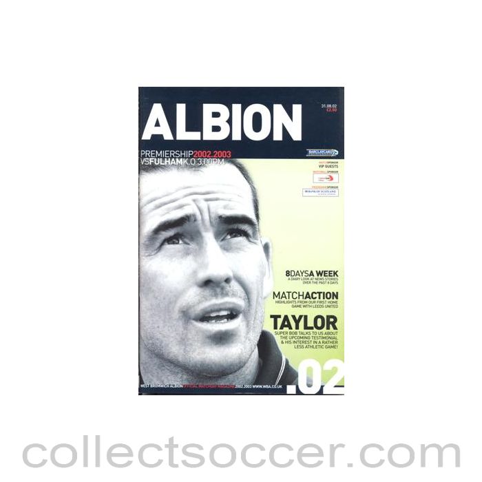 2002 - West Bromwich Albion v Fulham official programme 31/08/2002 Premier League