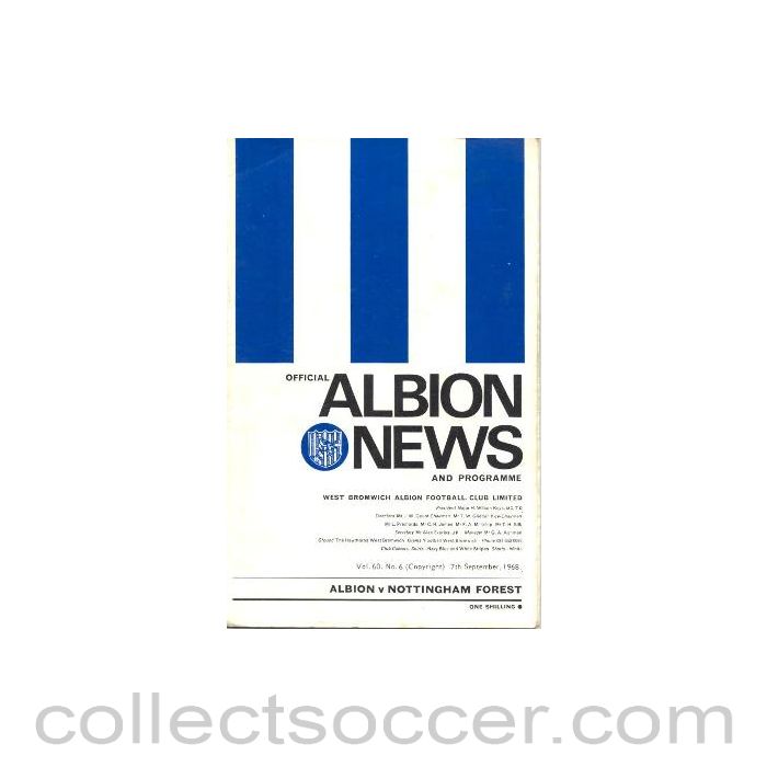 1968 - West Bromwich Albion v Nottingham Fores official programme 07/09/1968