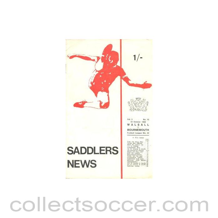 1969 - Walsall v Bournemouth official programme 18/10/1969